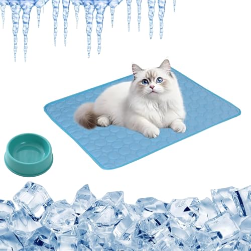 Vgpbphj KüHlmatte Katze, 2025 Upgrade Groß KüHlmatte FüR Katzen SelbstküHlend, KüHlmatte Haustier Aus Eisseide, Sommer KüHlmatte Ohne Gel, rutschfest Abriebfest (Blau, XXL-150 * 100cm) von Vgpbphj