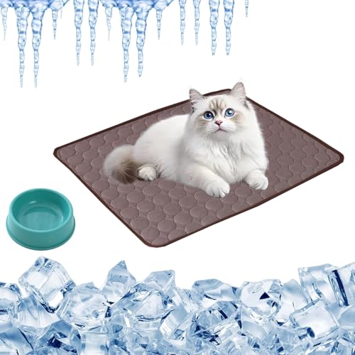 Vgpbphj KüHlmatte Katze, 2025 Upgrade Groß KüHlmatte FüR Katzen SelbstküHlend, KüHlmatte Haustier Aus Eisseide, Sommer KüHlmatte Ohne Gel, rutschfest Abriebfest (Braun, XXL-150 * 100cm) von Vgpbphj