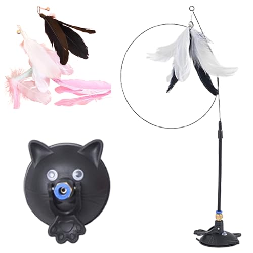 Vgpbphj Meowmastery Toy, Puff Pet Shop Meow Mastery Teaser Wand, 2025 Interactive Cat Teaser Wand with 3 Types of Replacement Feathers, Precision Hand-Sewn Simulated Feathers (Black) von Vgpbphj