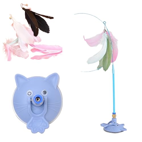 Vgpbphj Meowmastery Toy, Puff Pet Shop Meow Mastery Teaser Wand, 2025 Interactive Cat Teaser Wand with 3 Types of Replacement Feathers, Precision Hand-Sewn Simulated Feathers (Blue) von Vgpbphj