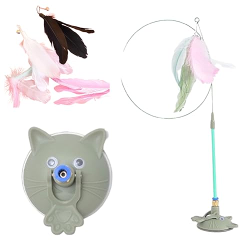 Vgpbphj Meowmastery Toy, Puff Pet Shop Meow Mastery Teaser Wand, 2025 Interactive Cat Teaser Wand with 3 Types of Replacement Feathers, Precision Hand-Sewn Simulated Feathers (Green) von Vgpbphj