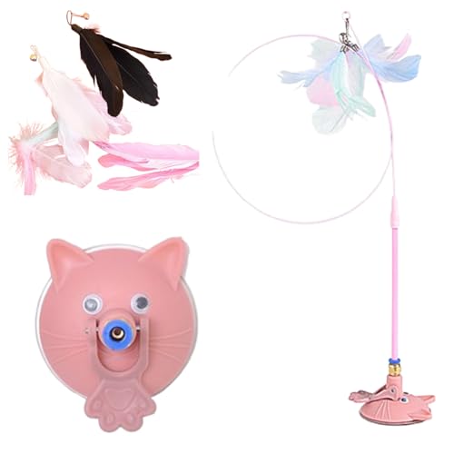 Vgpbphj Meowmastery Toy, Puff Pet Shop Meow Mastery Teaser Wand, 2025 Interactive Cat Teaser Wand with 3 Types of Replacement Feathers, Precision Hand-Sewn Simulated Feathers (Pink) von Vgpbphj