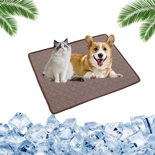 Vgpbphj Stellini Coolino KüHlmatte, KüHlmatte Hund, HundeküHlmatte SelbstküHlend Aus Eisseide, KüHlendes Hundebett, Waschbar, Ohne Gel, rutschfest Abriebfest (Braun, S-50 * 40cm) von Vgpbphj