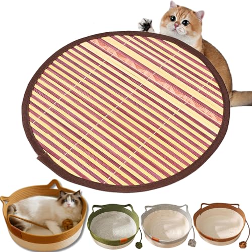 Vgpbphj Stimulicat Cat Bed, StimuliCat Handwoven Basket, Cat Toy Baskets for Indoor Cats, Cotton Rope Woven Round Pet Nest with Built-in Teasing Ball, Foldable Scratchable (Mat, M(40 * 40 * 14cm)) von Vgpbphj