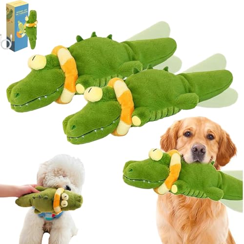Vgpbphj The Mellow Dog Calming Crocodile, Krokodil Hundespielzeug, Ahmt Menschliches Streicheln Nach, Krokodil Kuscheltier, Automatisches Schwanzwedeln, Anti Stress Hundespielzeug (2PCS) von Vgpbphj