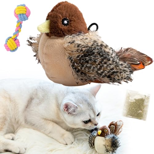 Vgpbphj Whiskersandclaws Interaktives Flapping Bird Toy - Zwitscherndes Katzenspielzeug Mit 3-Gang-Modus-Zyklus von Vgpbphj