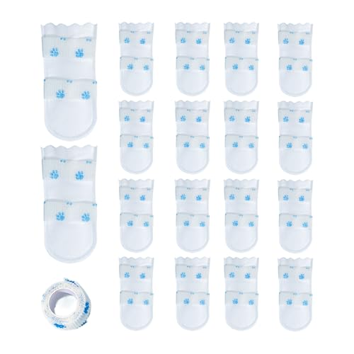 Pfotenschutz Hund 20 Stück Mit 1 Rolle Verband Verstellbare Einweg Hundeschuhe, Hundeschuhe Pfotenschutz 14x6cm Verletzte Atmungsaktiver Vliesstoff Schuhüberzieher Selbstklebender Verband von Vgvgaj