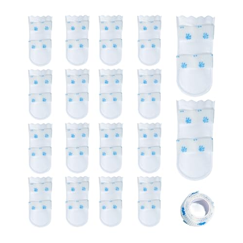 Pfotenschutz Hund 20 Stück Mit 1 Rolle Verband Verstellbare Einweg Hundeschuhe, Hundeschuhe Pfotenschutz 14x6cm Verletzte Atmungsaktiver Vliesstoff Schuhüberzieher Selbstklebender Verband von Vgvgaj