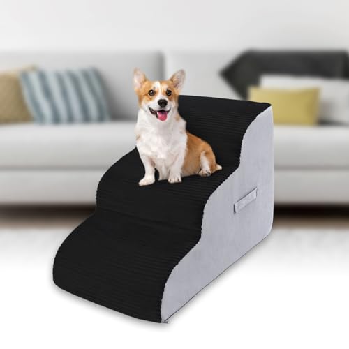 Hundetreppe aus hochdichtem Schaumstoff, rutschfeste extra breite tiefe Haustiertreppe für Betten oder Couch, für verletzte oder ältere Haustiere, Hunde und Katzen mit Gelenkschmerzen (3 Ebenen Hundetreppe aus hochdichtem Schaumstoff, rutschfeste extra breite tiefe Haustiertreppe für Betten oder Couch, für verletzte oder ältere Haustiere, Hunde und Katzen mit Gelenkschmerzen (3 Ebenen von Vhaso