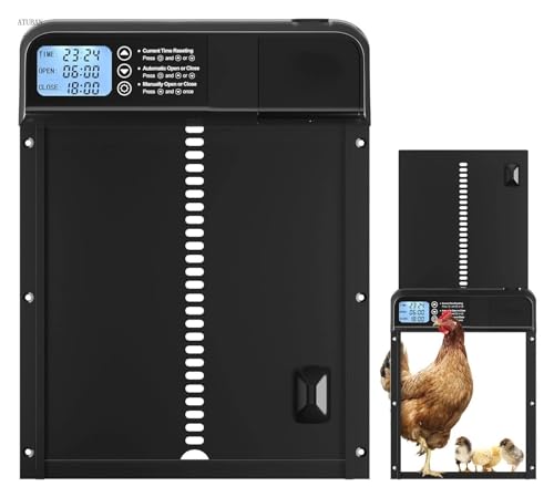 Automatische Hühnerstalltür, batteriebetriebene, zeitgesteuerte Geflügeltür mit LCD-Display, Einklemmschutzfunktion von VhoMes