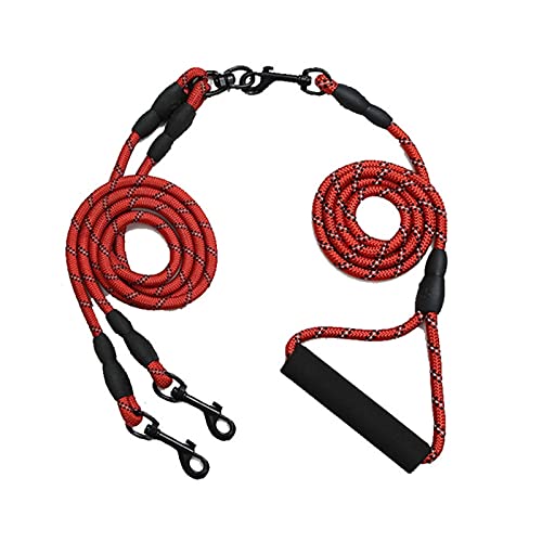 Haustier-Rutschseil, Hundeleine, Nylon-Doppelleinen, doppelter Hund, leuchtende, abnehmbare Leine, Handtrainingsleine, reflektierende Welpenkette, Haustierzubehör, Leinen (Farbe: rotes Set) ( Color : von VhoMes