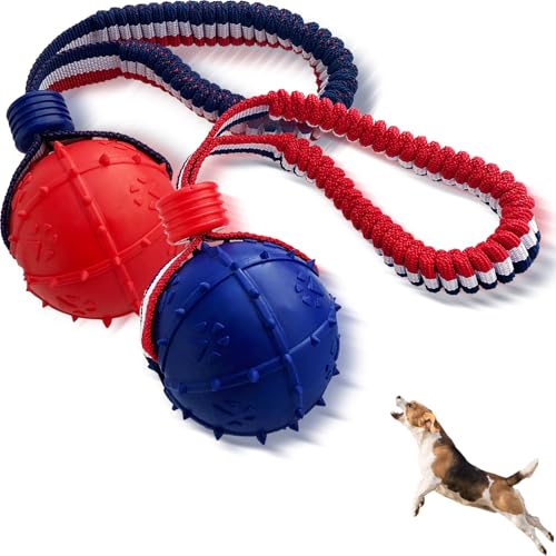 Spielzeugkugel werfen ，Hundespielzeugball, Hundespielzeugball mit Seil, interaktives Haustierspielzeug, Hundeballspielzeug aus Seil, Wurfspielzeugball, große, mittelgroße und kleine Hunde (CQ-HL) von ViVNiK