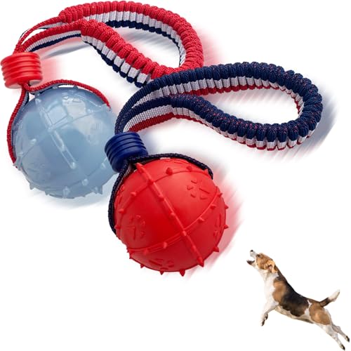 Spielzeugkugel werfen ，Hundespielzeugball, Hundespielzeugball mit Seil, interaktives Haustierspielzeug, Hundeballspielzeug aus Seil, Wurfspielzeugball, große, mittelgroße und kleine Hunde (CQ-HQL) von ViVNiK
