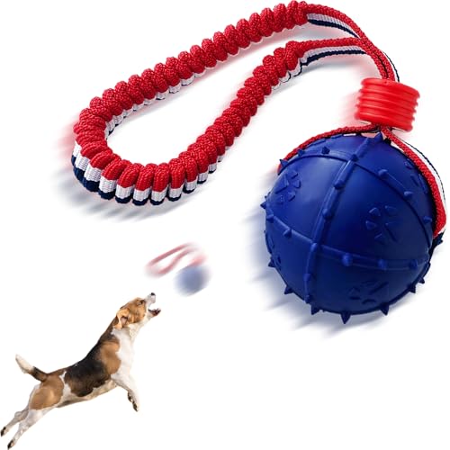 Spielzeugkugel werfen ，Hundespielzeugball, Hundespielzeugball mit Seil, interaktives Haustierspielzeug, Hundeballspielzeug aus Seil, Wurfspielzeugball, große, mittelgroße und kleine Hunde (CQ-L) von ViVNiK