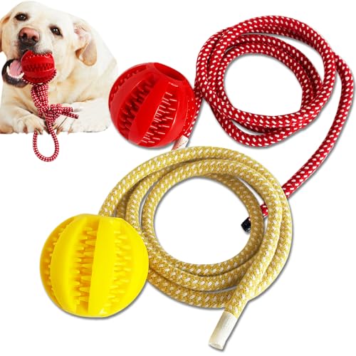Spielzeugkugel werfen ，Hundespielzeugball, Hundespielzeugball mit Seil, interaktives Haustierspielzeug, Hundeballspielzeug aus Seil, Wurfspielzeugball, große, mittelgroße und kleine Hunde (XG-HH) von ViVNiK