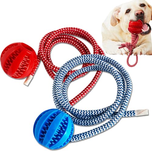 Spielzeugkugel werfen ，Hundespielzeugball, Hundespielzeugball mit Seil, interaktives Haustierspielzeug, Hundeballspielzeug aus Seil, Wurfspielzeugball, große, mittelgroße und kleine Hunde (XG-HL) von ViVNiK