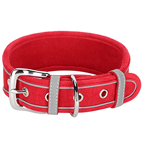 ViaGasaFamido Halsband für Haustiere, Verstellbares Reflektierendes Kunstlederhalsband für Hunde Pet Outdoor Walking Atmungsaktive Halsbänder mit D-Ring für Mittelgroße Hunde(rot M.) von ViaGasaFamido