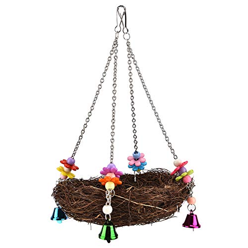 ViaGasaFamido Papageien Hängematte, Rattan Weave Hanging Swing Nest Hanging Swing Net mit 4 Glocken Vogelkäfig Hängemattenschläfer für Sittiche Conures NymphensitticheNester von ViaGasaFamido