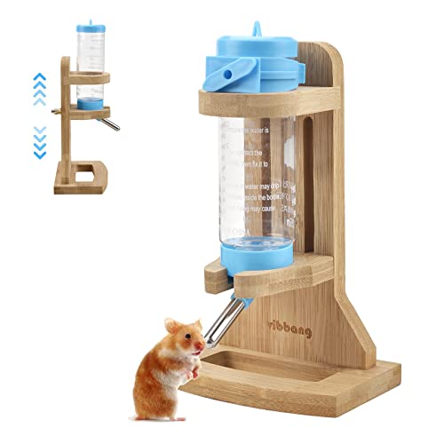 Vibbang Hamster Trinkflasche mit Ständer, Hängend Haustier Automatischer Wasserspender, Einstellbar Holz Meerschweinchen Nippeltränke für Kaninchen Kleintiere Chinchillas Igel Frettchen (125 ML) von Vibbang