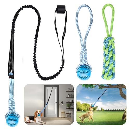 VibeVerve Bungee-Spielzeug für Hunde, interaktives Hundespielzeug-Set mit Haltegurt, Seil und Ball, Baum-Hängespielzeug mit 2 Kauseilen, Puzzle-Ball zum Kauen, für kleine/mittelgroße Hunde von VibeVerve