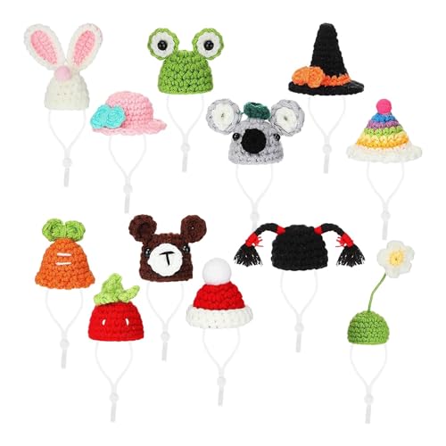 12 Stück kleine Strickmützen: Meerschweinchenmütze mit verstellbarem Riemen, buntes Zubehör für Meerschweinchen-Kostüme, Hamster-Kostüm, Mini-Party-Mützen für Chin von Vibhgtf