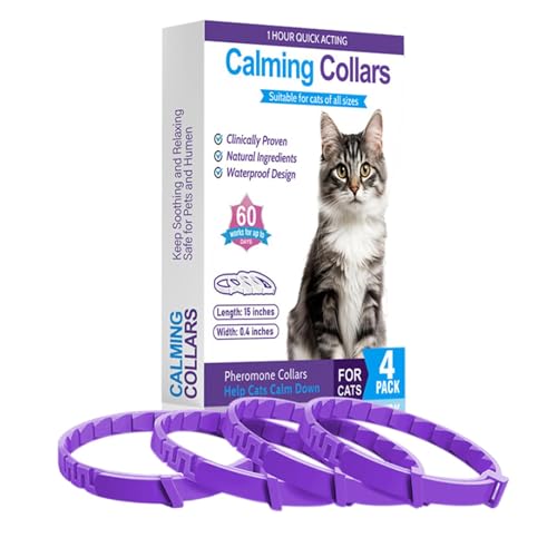 Beruhigendes Katzenhalsband, Anti-Stresshalsband für Katzen | 4 x abnehmbare Halsbänder, bequem und entspannend, beruhigendes Halsband für Katzen, langlebig, verstellbares Katzenhalsband, effizientes von Vibhgtf