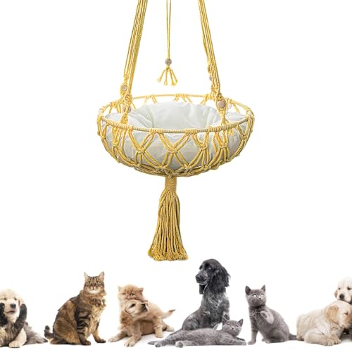 Katzen-Fensterschaukelbett – Handgewebtes Makramee-Schaukelbett, Fensterkatzen-Hängematte | Tragbare hängende Boho-Kätzchen-Schaukelbetten für den Innenbereich, Sicherheits-Katzenregale mit stabilem O Katzen-Fensterschaukelbett – Handgewebtes Makramee-Schaukelbett, Fensterkatzen-Hängematte | Tragbare hängende Boho-Kätzchen-Schaukelbetten für den Innenbereich, Sicherheits-Katzenregale mit stabilem O von Vibhgtf