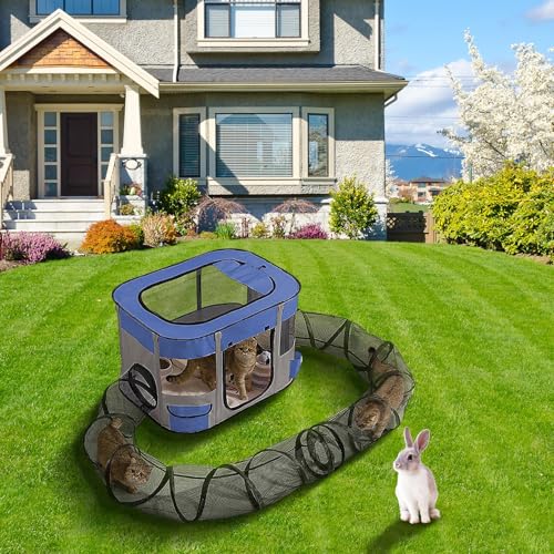 Katzengehege mit Tunnel, Spielplatz für kleine Haustiere, tragbares für kleine Haustiere, einfache Montage, großer Spielplatz für Kätzchen im Garten, Rasen, Terrasse, Balkon von Vibhgtf