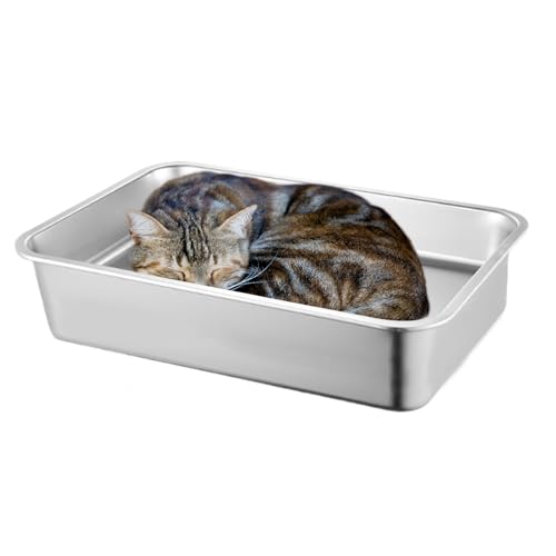 Katzentoilette, große Katzentoilette: Metall-Katzentoilette, groß, aus Edelstahl, spritzwassergeschützt, antihaftbeschichtet für große Katzen und Katzentoilette, große Katzentoilette: Metall-Katzentoilette, groß, aus Edelstahl, spritzwassergeschützt, antihaftbeschichtet für große Katzen und von Vibhgtf