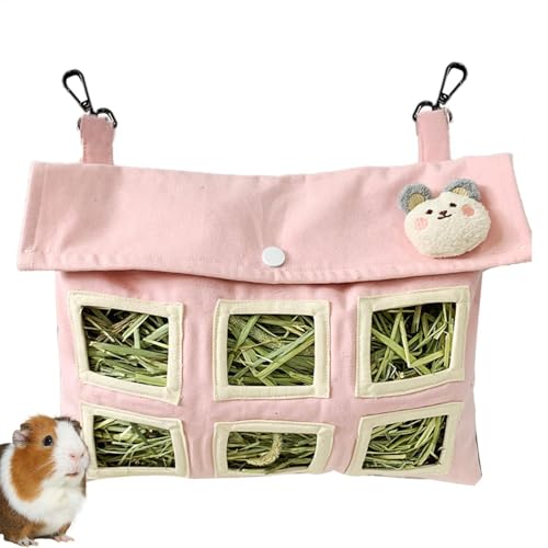 Vibhgtf Hasen-Heu-Futtersack – süßer Hasen-Heusack | Kaninchen-Heusack, 3 Löcher, großes Fassungsvermögen, hängende Heu-Futtertasche für Hamster, Kaninchen, Kleintiere von Vibhgtf
