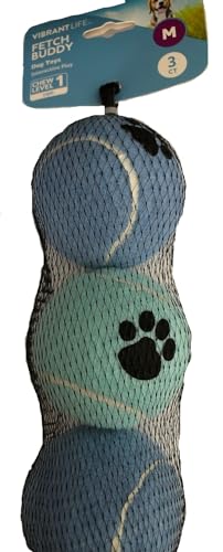 Vibrant Life Fetch Buddy Hundespielzeug, mittelgroße Hunde, Kaustufe 1, leicht, 3-blau, Tennisbälle von Vibrant Life