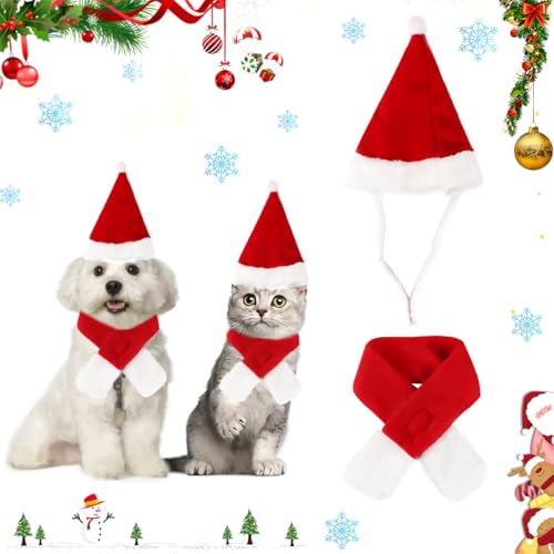 2 Stück Haustier Weihnachtskostüme Set, Katzenkostüm Weihnachten, Kleidung Weihnachtsmütze und Schal für Klein Hund Katze, Plüsch Haustier Weihnachtsmütze Verstellbare für Kleine Mittlere Haustiere 2 Stück Haustier Weihnachtskostüme Set, Katzenkostüm Weihnachten, Kleidung Weihnachtsmütze und Schal für Klein Hund Katze, Plüsch Haustier Weihnachtsmütze Verstellbare für Kleine Mittlere Haustiere von VicBou