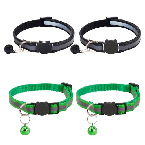 Katzenhalsband, Schnellverschluss mit Gurt und Glöckchen, Schnellverschluss-Sicherheitsschnalle für Kätzchen und ausgewachsene Katzen, weicher, bequemer Stoff, Pfotenabdruck und Nachtsichtbarkeit, 4 von Vidsmow