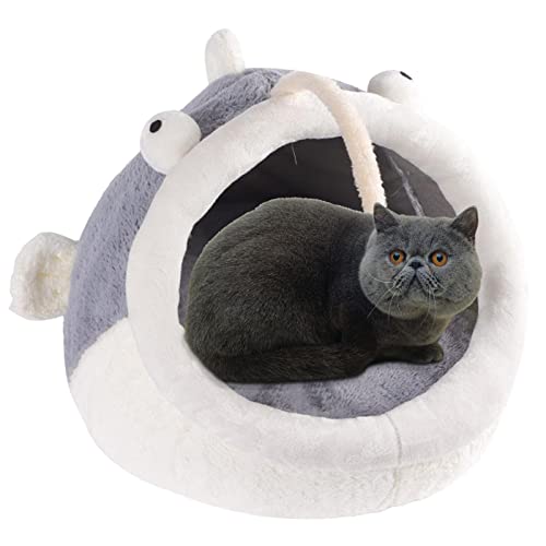 Vigcebit Haustier-Schlafhöhle für Katzen - Flauschige Katzenunterschlupf-Haustier-Schlafbetten mit hängenden Bällen - Waschbares Kätzchenbett, Katzenzelt, Plüschtierbedarf für Zuhause von Vigcebit