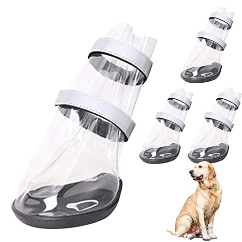 Vigcebit Hundestiefel wasserdicht, Transparente spritzwassergeschützte Regenschuhe für Haustiere, Durchsichtige Outdoor-Regenschuhe für kleine, mittlere und große Hunde von Vigcebit