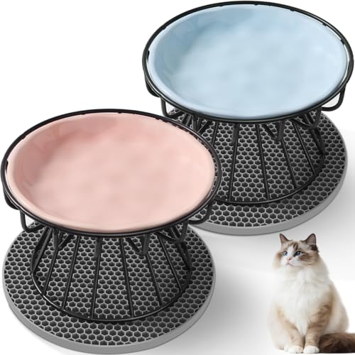 Vikcvcsc 2 Stück Katzennapf Erhöht, Futternapf Katze mit Metallständer, Katzennäpfe mit Napfunterlage Silikon, Katzen Napfset, Katzennapf Keramik, Katzenschüssel - Blau + Rosa Vikcvcsc 2 Stück Katzennapf Erhöht, Futternapf Katze mit Metallständer, Katzennäpfe mit Napfunterlage Silikon, Katzen Napfset, Katzennapf Keramik, Katzenschüssel - Blau + Rosa von Vikcvcsc