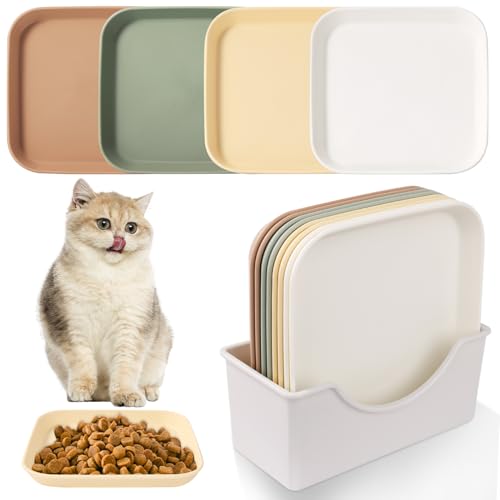 Vikcvcsc 8 Stück Katzennapf, Futternapf Katze, Katzennapf Flach, Quadrat Katzen Napfset, Farbe Katzenteller, Napf Katze, Katzennäpfe, Cat Bowl für Kätzchen und Kurzbeinige Katzen von Vikcvcsc