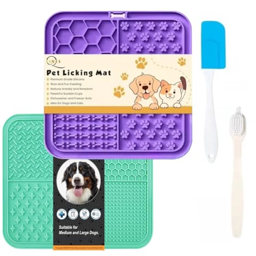 4 Stück Leckmatte für Hunde/Katzen, Napfunterlage Katzens Hund, Langsamfütterer, Angstlöser, Platzdeckchen Katzen Hund, Hundespielzeug-Futtermatte, für Butter, Erdnussbutter, Training (Cyan & Lila) 4 Stück Leckmatte für Hunde/Katzen, Napfunterlage Katzens Hund, Langsamfütterer, Angstlöser, Platzdeckchen Katzen Hund, Hundespielzeug-Futtermatte, für Butter, Erdnussbutter, Training (Cyan & Lila) von Vikrami lighting