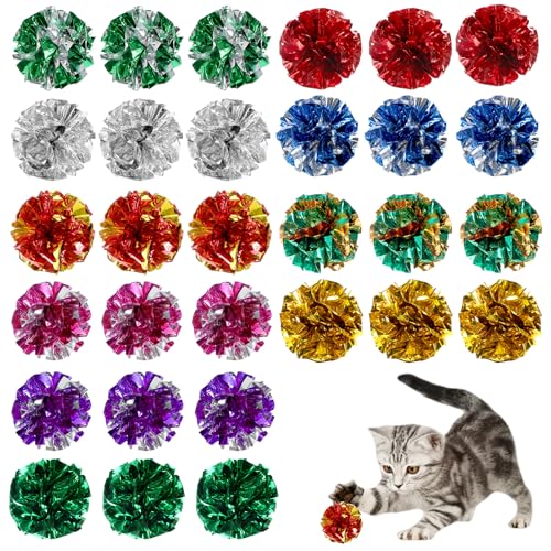 30 Stück Knisterball für Katzen 5,8cm Interaktive Bunte Katze Spielzeug Bälle Katzenballspielzeug Cat Crinkle Ball mit Geräusch Kätzchen Interaktives Ballspielzeug, um fit und Aktiv zu Bleiben von Vin Beauty