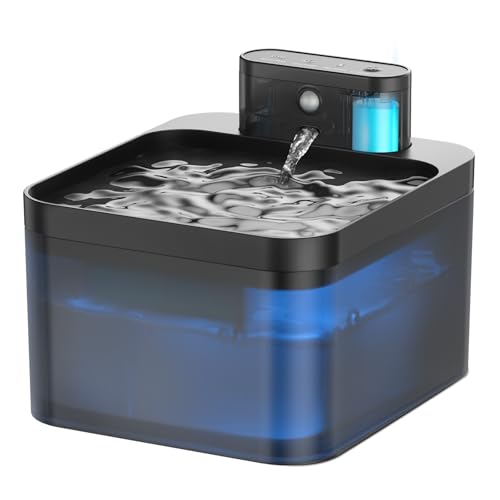 Katzenbrunnen Kabellos: VinDox 2.2L Trinkbrunnen für Katze mit bewegungsmelder-Katzenbrunnen Batteriebetrieb Leise Wasserpumpe mit LED und AktivkohleFilter, Schwarz von VinDox