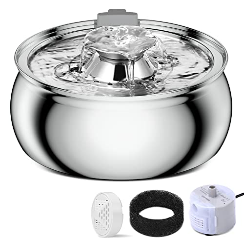 VinDox Cat Water Fountain,3.2L/108oz Automatic Pet Fountain Dog Water Dispenser with Ultra-Quiet Pump and Replacement Filters & Sponge, Stainless Steel Cat Water Dispensers for Dogs and Cats von VinDox