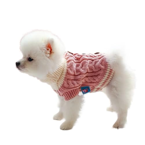 1 x Haustierkleidung, Katze, Herbst und Winter, verdickt, rosa, elastisch, verdickt, warm, gestrickt, geeignet für kleine und mittelgroße Hunde (Farbe: einfarbig, Größe: M) von VinerY