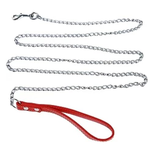 Bissfeste robuste Kette Hundeleine Haustier Metall Leine Griff Triggerhaken Haustier Training Halsband Leine Halskette Hund Produkt (Farbe: Rot, Größe: 180 cm) von VinerY