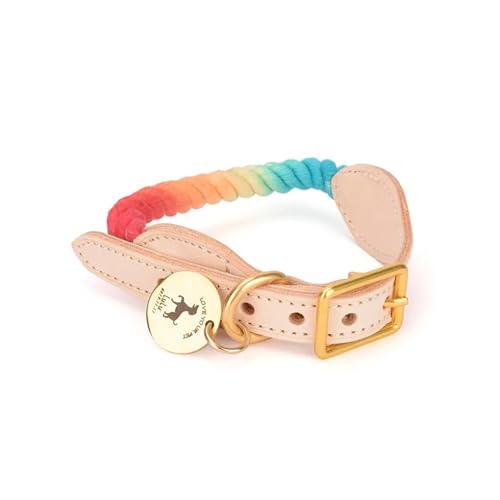 Handgewebtes Halsband für Haustiere, mit Farbverlauf, für den Außenbereich, aus Seil, runde Baumwoll-Leine, Haustierprodukte (Farbe: Halsband 7, Größe: L) von VinerY