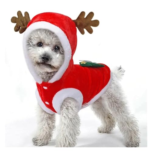 Haustierkleidung Herbst/Winter Flanell Warme Urlaubskleidung Katze Elch Weihnachtskleidung Neujahr Hundekleidung Hundekleidung (Farbe: Rot, Größe: M) von VinerY