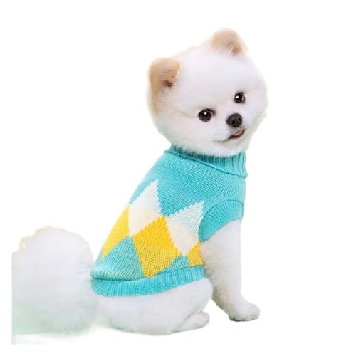 Herbst Winter Hund Strickpullover für kleine Hunde und Katzen, weiche, gemütliche, warme Kleidung, Chihuahua, Schnauzer, Haustier-Rollkragenkostüm (Farbe: Blauer Diamant, Größe: M) von VinerY