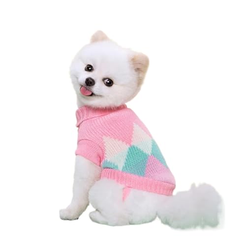 Herbst Winter Hund Strickpullover für kleine Hunde und Katzen, weiche, gemütliche, warme Kleidung, Chihuahua, Schnauzer, Haustier-Rollkragenkostüm (Farbe: rosa Diamanten, Größe: L) von VinerY