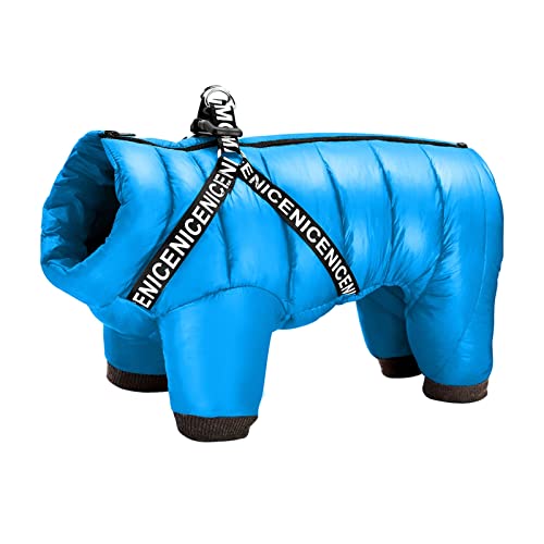 Hundekleidung Winter Hundekleidung Warme Haustier Hundejacke Mantel mit Geschirr Wasserdichte Welpenkleidung Hoodies für kleine mittelgroße Hunde Outfit (Farbe: Blau, Größe: 10) von VinerY