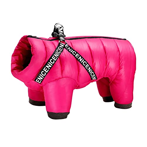 Hundekleidung Winter Hundekleidung Warme Haustier Hundejacke Mantel mit Geschirr Wasserdichte Welpenkleidung Hoodies für kleine mittelgroße Hunde Outfit (Farbe: Rose, Größe: 14) von VinerY