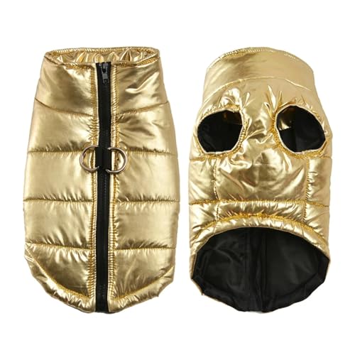 Kleidung für kleine Hunde, wasserdicht, für Herbst und Winter, warmer Haustiermantel, Kleidung für Hunde, Chihuahua, Französische Bulldogge (Farbe: Gold, Größe: M) von VinerY